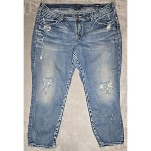 Silver Jeans Co Cropped Jeans 18 L25 Boyfriend Super Stretch Mid Rise Distressed